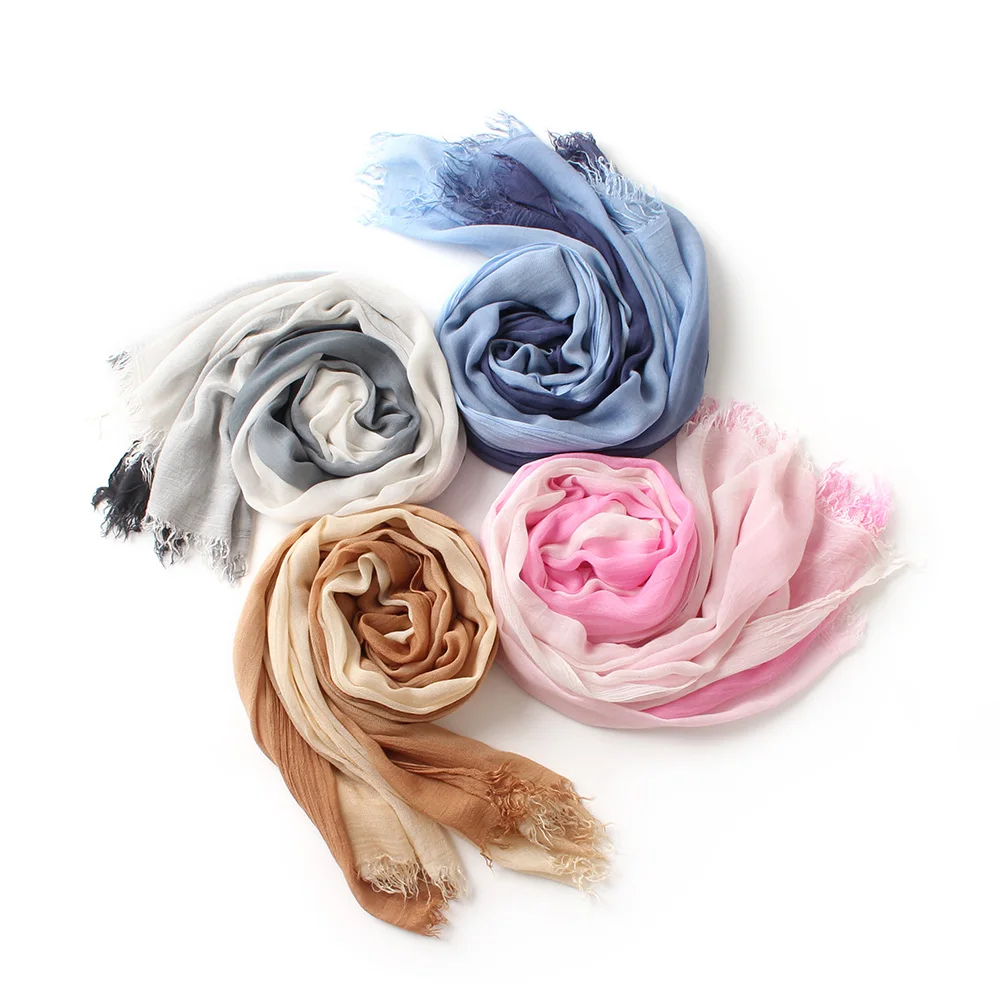 

gradient color print 100% modal scarves women thin long wrinkled silk scarves fashion lady hijab shawl wraps luxury high quality