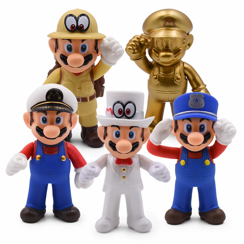 

12-13cm 5 Style Super Mario Bros PVC Figure Kids Toys Anime Mario Odyssey Cospaly Action Figure Doll Model Collectible Toy