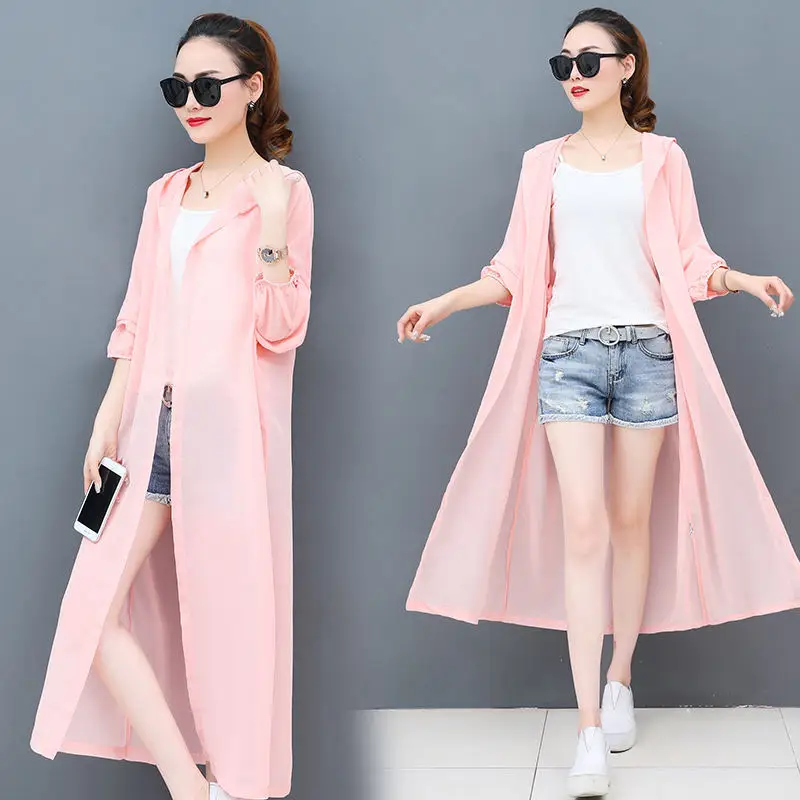 Летняя Длинная женская куртка с капюшоном, куртка с длинным рукавом, женская элегантная верхняя одежда, повседневная куртка на молнии размера плюс, куртка для девочек 3XL Q1471 - Цвет: 139 Pink