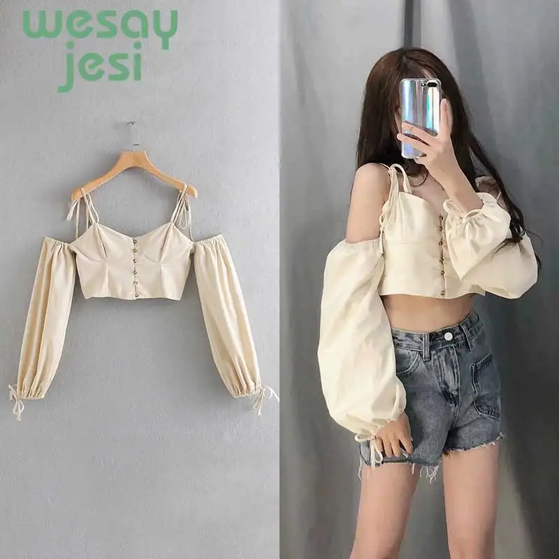 

2019 summer fashion women's blouse shirt v-neck sling shirt casual loose large size street women tops plus size
