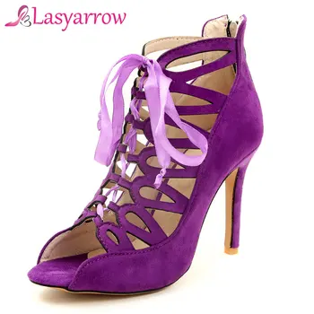 

Lasyarrow Gladiator Sandals Women Summer Ladies Dress Shoes Woman Sexy Cut Outs Lacing Peep Toe Stiletto Bootie Sandals RM510