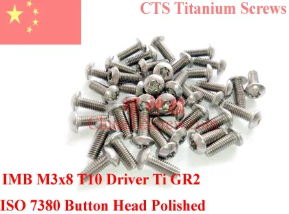 

Titanium screw M3x8 Button Head Torx T10 Driver ISO 7380 Ti GR2 Polished 25 pcs