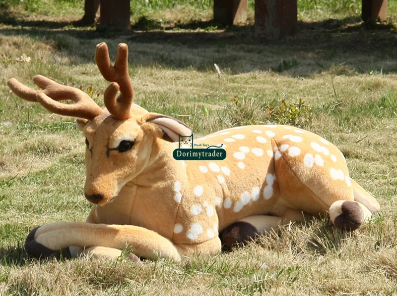 Dorimytrader 110cm Giant Soft Emulational Forest Animal Sika Deer Plush Toy Stuffed Lying Animal Deers Baby Present Decoration DY60626 (14)