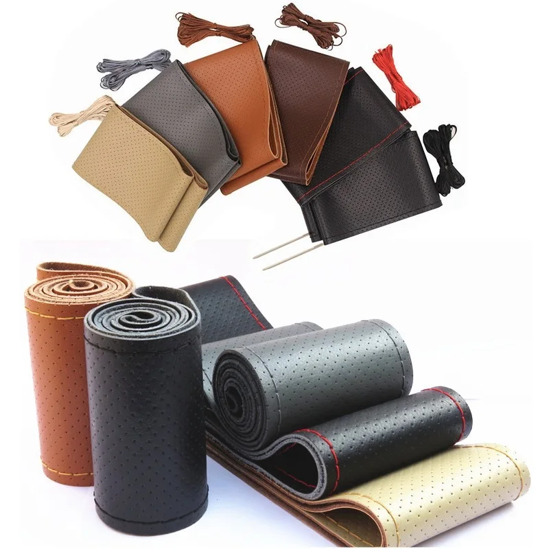 

38M DIY Steering Wheel anti-slip Genuine Leather Steering Wheel Cover For Audi BMW Chevrolet Daewoo Leather Braid Accessories
