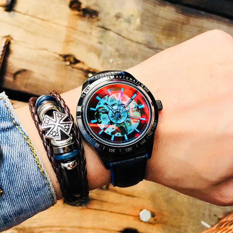 Skup MEITUO automatyczny zegarek mężczyźni Sport mechaniczne zegarki Top marka luksusowy zegarek na rękę kolorowy męski zegar Relogio Masculino