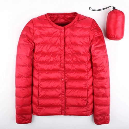 New Autumn Spring Ultra Light Down Jacket Women White Duck Down Coat Casual Collarless Warm - Цвет: Red