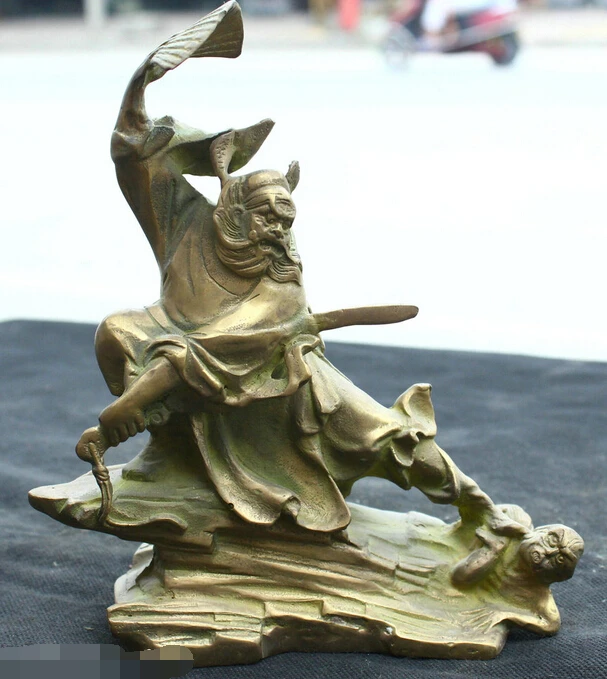 

Chinese Folk Fengshui Old Bronze Brass Statue Buddhist temple Zhong Kui Sword R0713