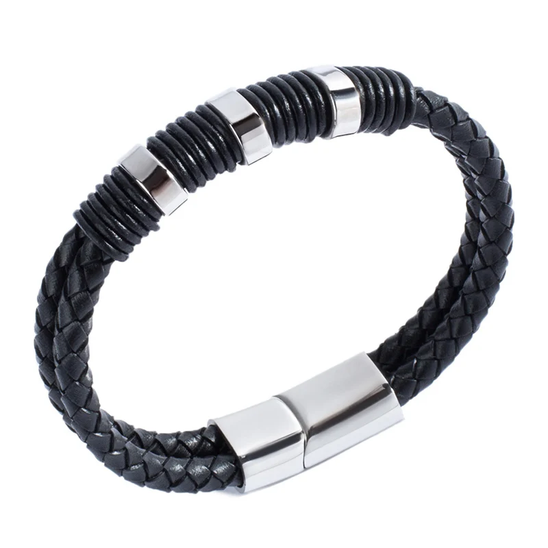 New Fashion Simple bangles charm stainless steel men's leather bracelet Magnetic clasp hand jewelry gifts CEO805 | Украшения и