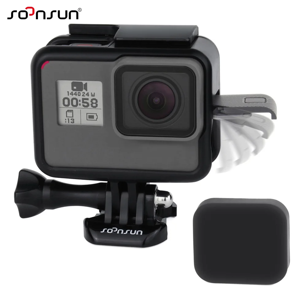 SOONSUN Standard Frame Mount Wire Connectable Protective Housing Case Shell w/ Soft Lens Cap for GoPro Hero 5 6 7 Black Camera