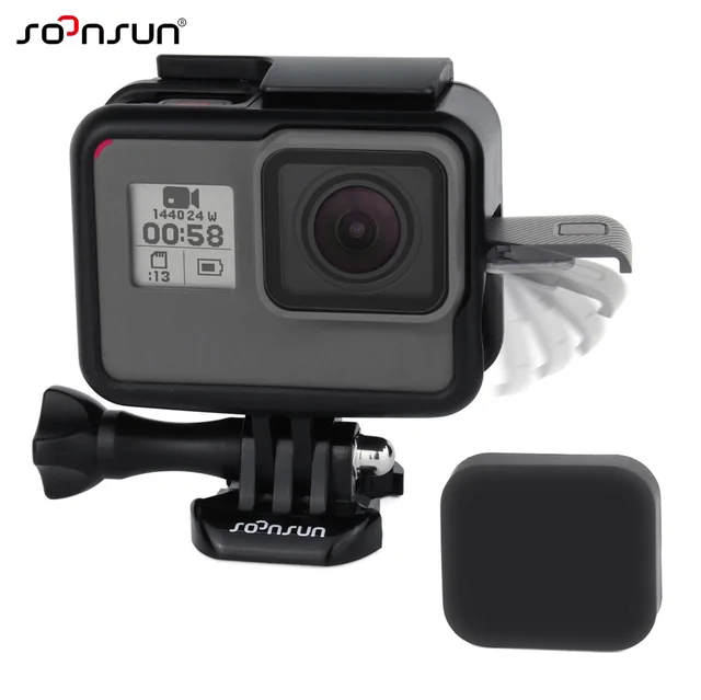 SOONSUN Standard Frame Mount Wire Connectable Protective Housing Case Shell w/ Soft Lens Cap for GoPro Hero 5 6 7 Black Camera