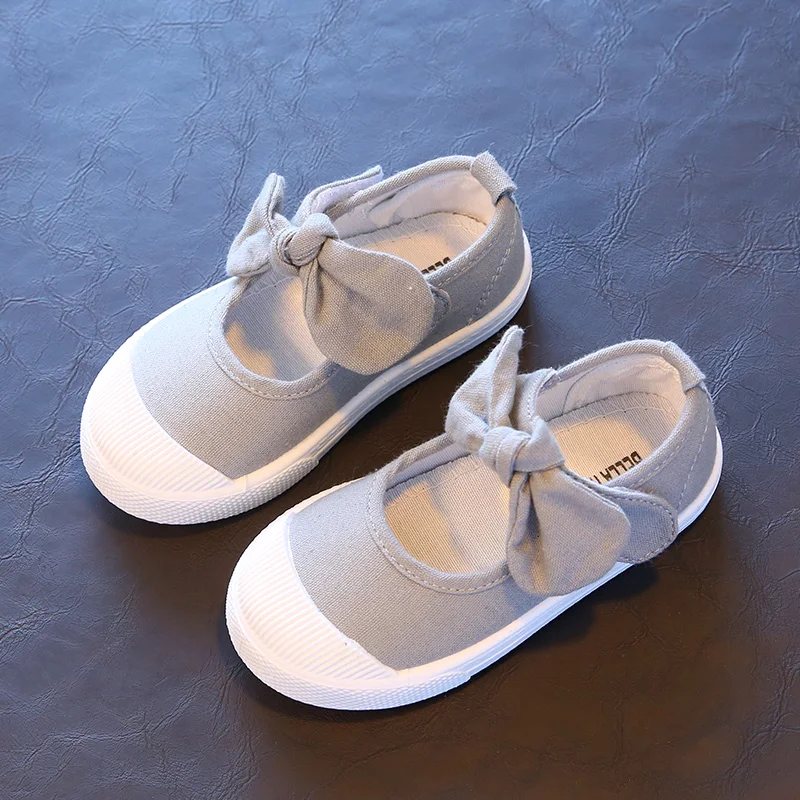 Sapatos de Salto Bekamille Primavera Outono Crianças Lona Sapatos Casuais Adorável Arco Plano Meninas Princesa Cor Sólida Tênis 4 High Quality Mamãe e Bebê
