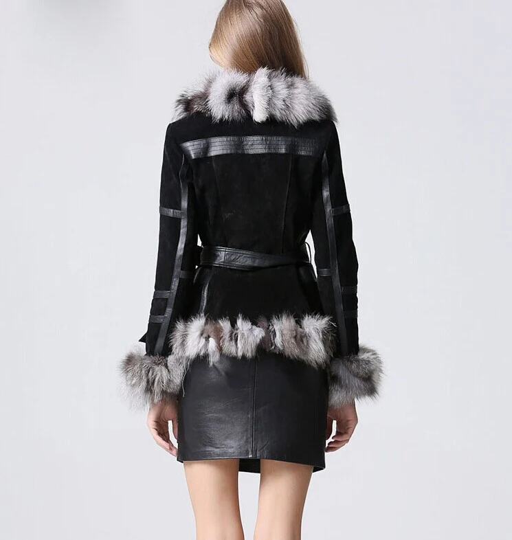 Winter Women's Real Fur Coats Moto & Biker Genuine Leather Coat Fox Fur Collar Plus Size Natural Fur Jackets Women Clothes 2018