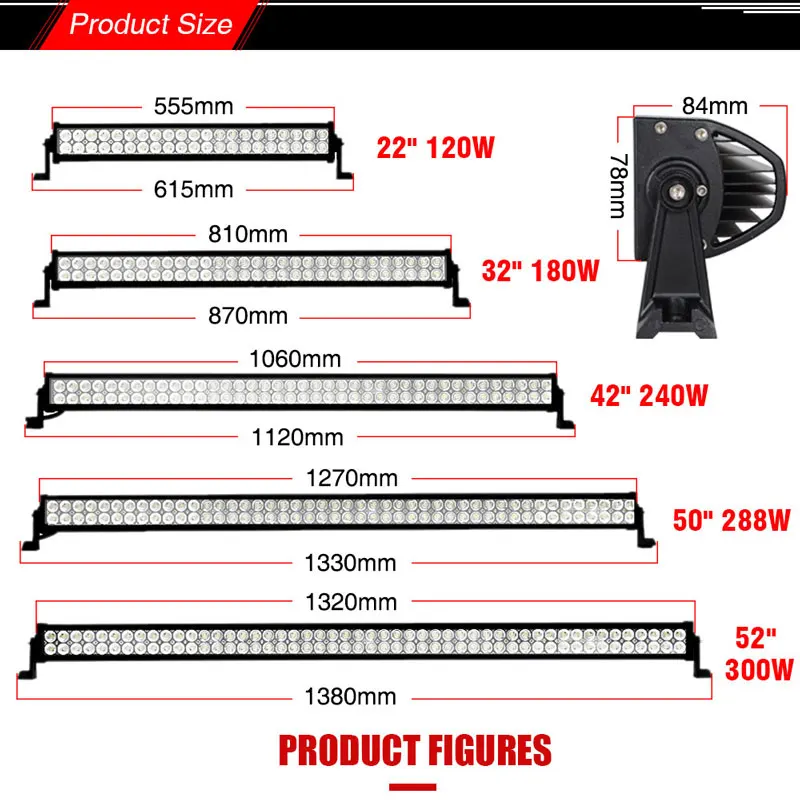 120W 180W 240W 300W 22 32 42 52 дюймов внедорожный светодиодный светильник бар рабочий светильник 12 24V комбинированного луча Точечный светильник для грузовика УАЗ лодка 4x4 ATV внедорожник