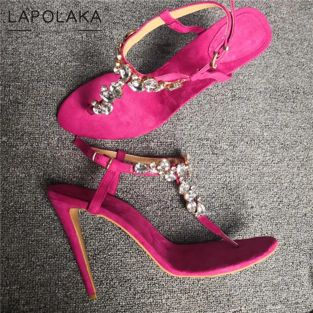 

Lapolaka Brand Big Size 47 Sexy Thin High Heels Women Shoes Sandals Crystals Lady Summer Party T-strap Shoes Woman Sandals 2019