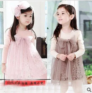 2013 Girls Korean Style Net Yarn Dress Including Apricot/Pink Children's Spring Fashion Patchwork Ball Gown | Детская одежда и