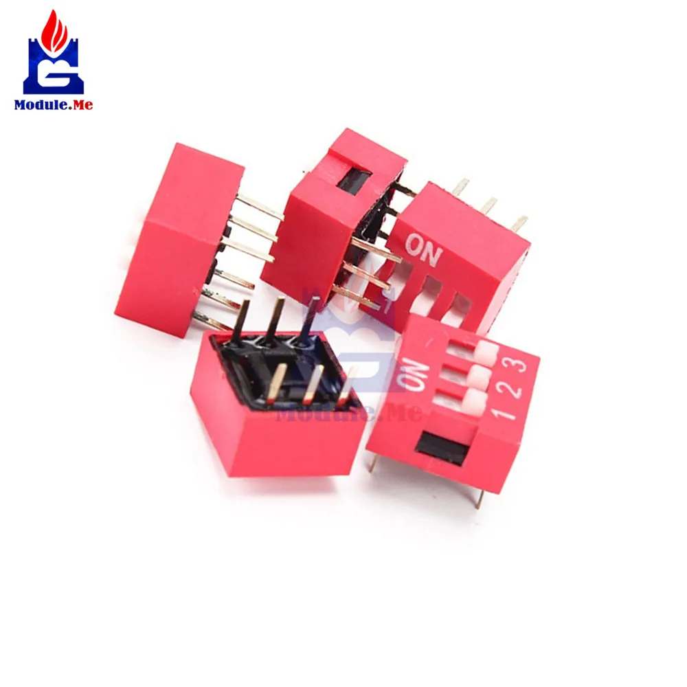 

10pcs Red 2.54mm Pitch 3-Bit 3-Positions Way Slide Type DIP Switch Module NEW