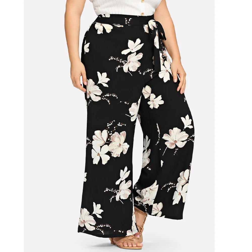 

Plus Size Palazzo Pants High Waist Summer Pants For Women Loose Print Pants Elastic Waist Casual Womens Summer Flare Pants