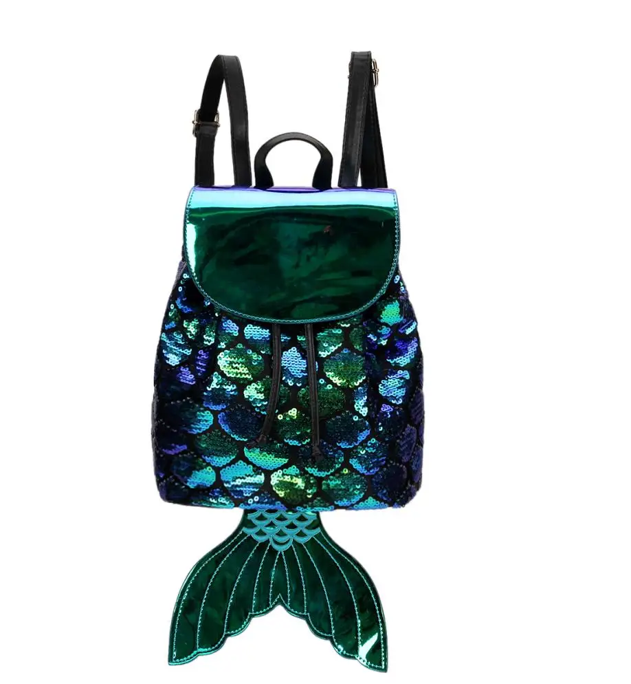 Стильный рюкзак с лазерным градиентом и блестками в виде хвоста русалки, сумка на плечо, дорожная сумка, школьные сумки для девочек-подростков, сумки - Цвет: Зеленый