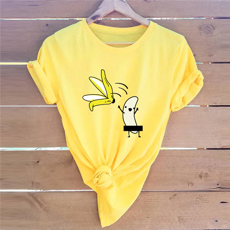 

Plus Size S-5XL Short Sleeves Tshirt Women Fashion Summer Tshirts Pure Cotton Female tops & tees Cartoon Banana Printed T-shirt