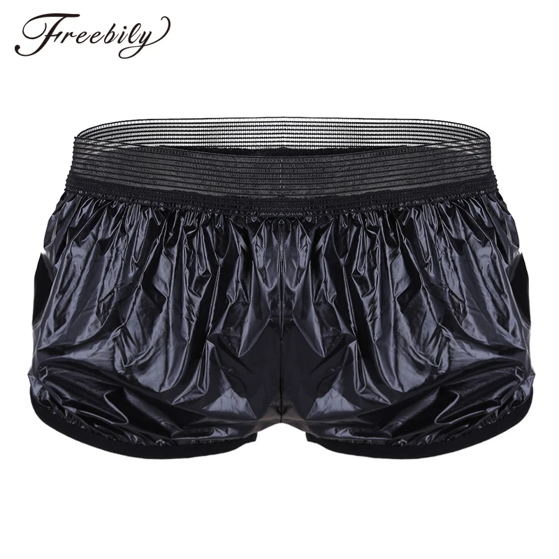 

Fashion Mens Summer Party Swimsuit Shorts Lightweight Faux Leather Boxer Shorts Trunk Wet Look Lounge Sun Bathing Shorts