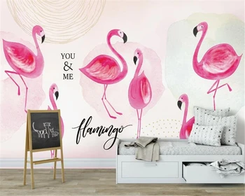 

beibehang Wallpaper home decor Nordic pink hand painted flamingo wallpaper bedroom wallpaper for kids room behavior Mural 3d
