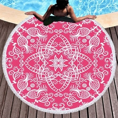 Beach towel9 Марокканский Стиль Круглый микрофибра пляжное полотенце с кисточками богемные цветы печатных большое одеяло для пикника йога коврик дорожная скатерть - Цвет: Beach towel9