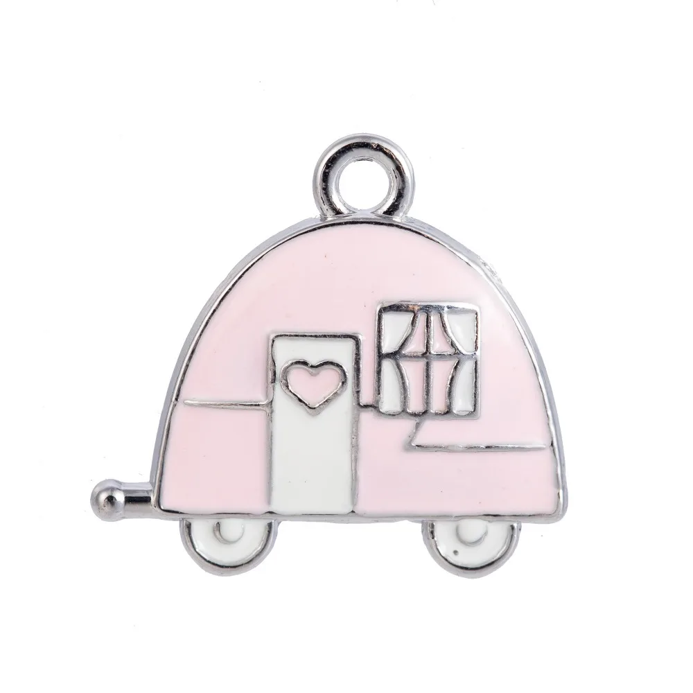

my shape Pink Enamel Camping Trailer Charms for GIrl's Necklace DIY Jewelry Making 20.5*19mm Custom Available 5pcs