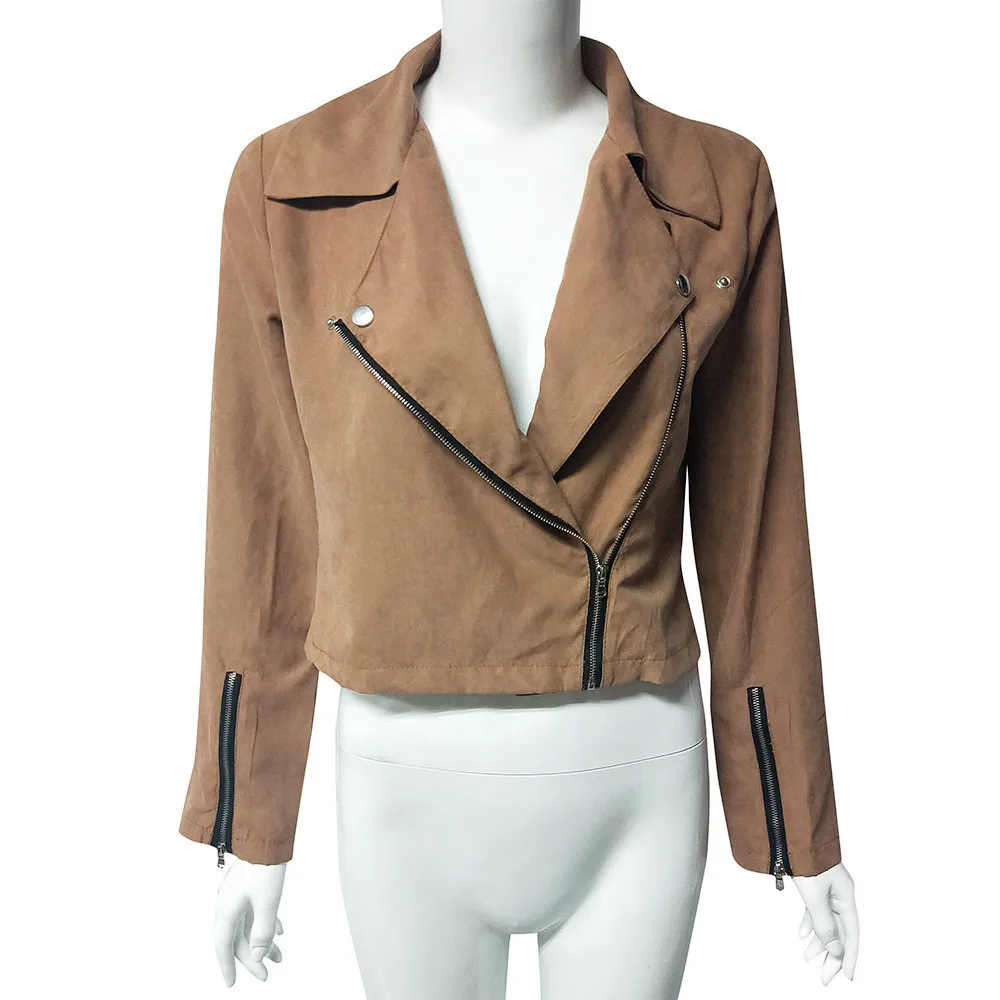 Осенняя Женская куртка мягкого размера плюс XXL-5XL, женская модная мотоциклетная кожаная куртка на молнии, Женская Базовая верхняя одежда, пальто z0525