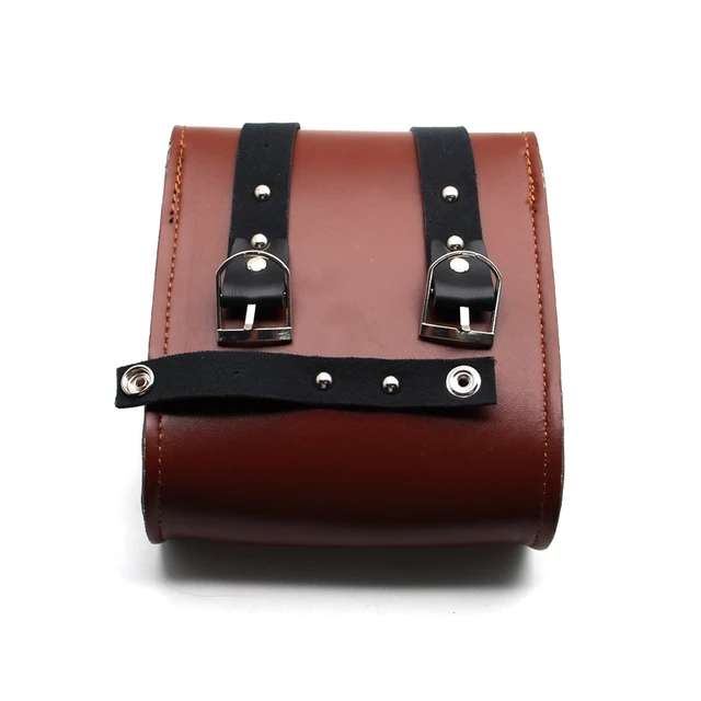 1PCS Brown Rectangle Style Motorcycle PU Leather Saddle Bags Side Tool Bags Touch Universal For Honda BMW Kawasaki KTM Suzuki