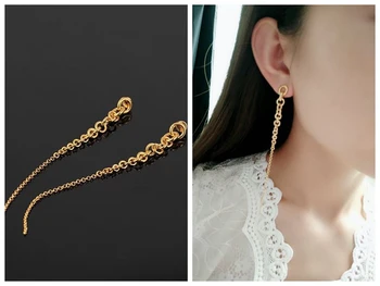 

American Tide brand Fringed metal chain stitching gradient gold long fashion temperament wild earrings