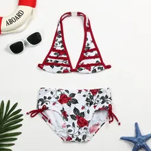 Купальный костюм из полиэстера для маленьких девочек, детский купальный костюм с рюшами и розами, купальный костюм, комплект бикини, F430