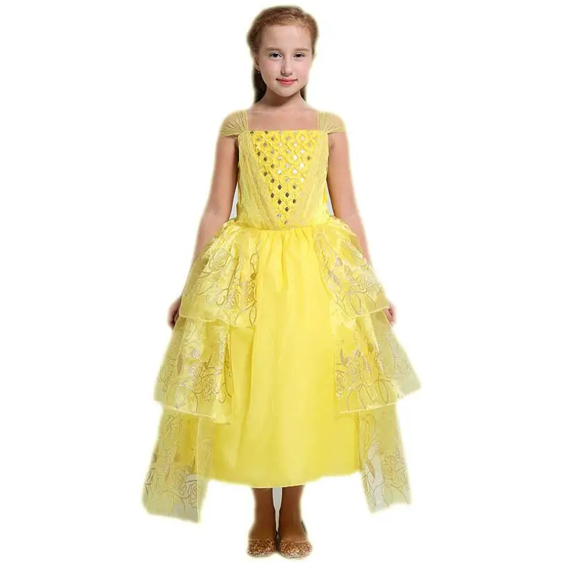 

Beauty and the Beast Belle cosplay costume kids princess Belle dress Flowers girls Children party dress Children's Clothing