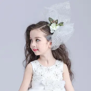

Children Kids Flowers Floral Bowknot Knot Veil Hair Clips Hairpins Wedding
