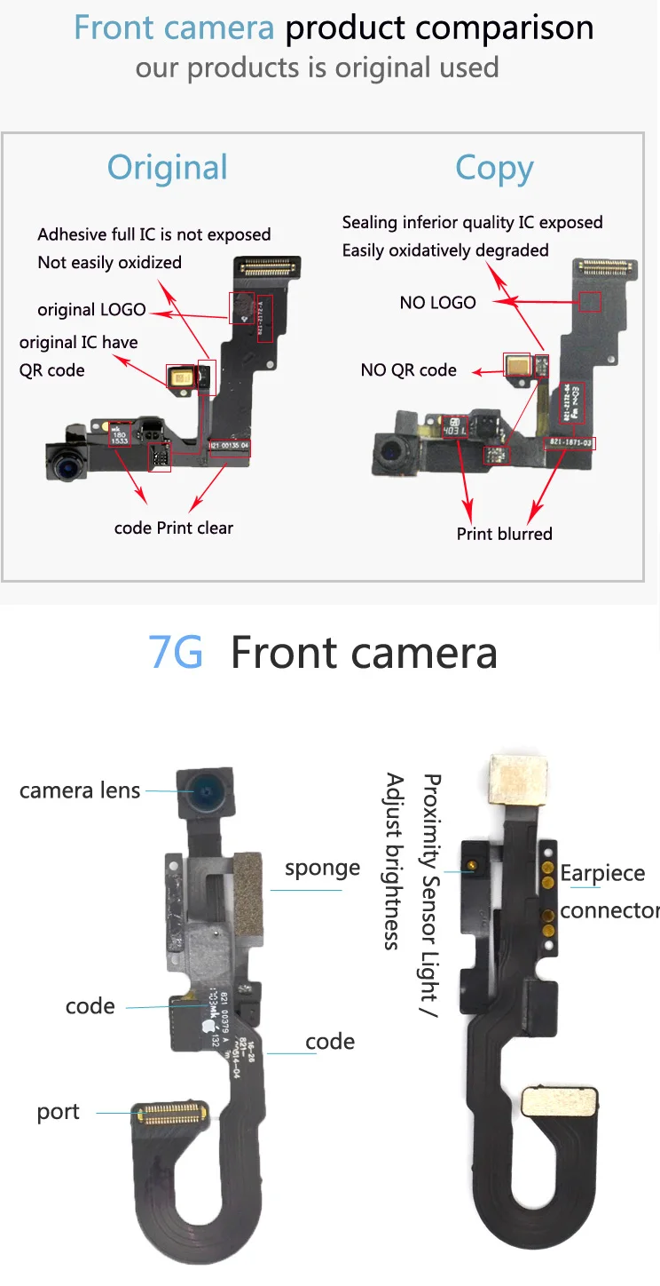 Задний для Iphone 7 8 x фронтальная камера для iPhone 6 6s 6s p plus светильник приближения сенсор гибкий кабель запасная часть