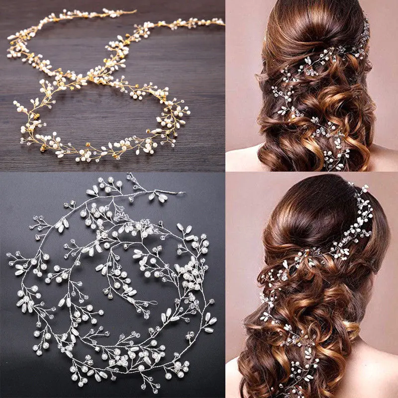 

Women Girl Bride Wedding Faux Pearl Hair Band Garland Flower Headband @M23