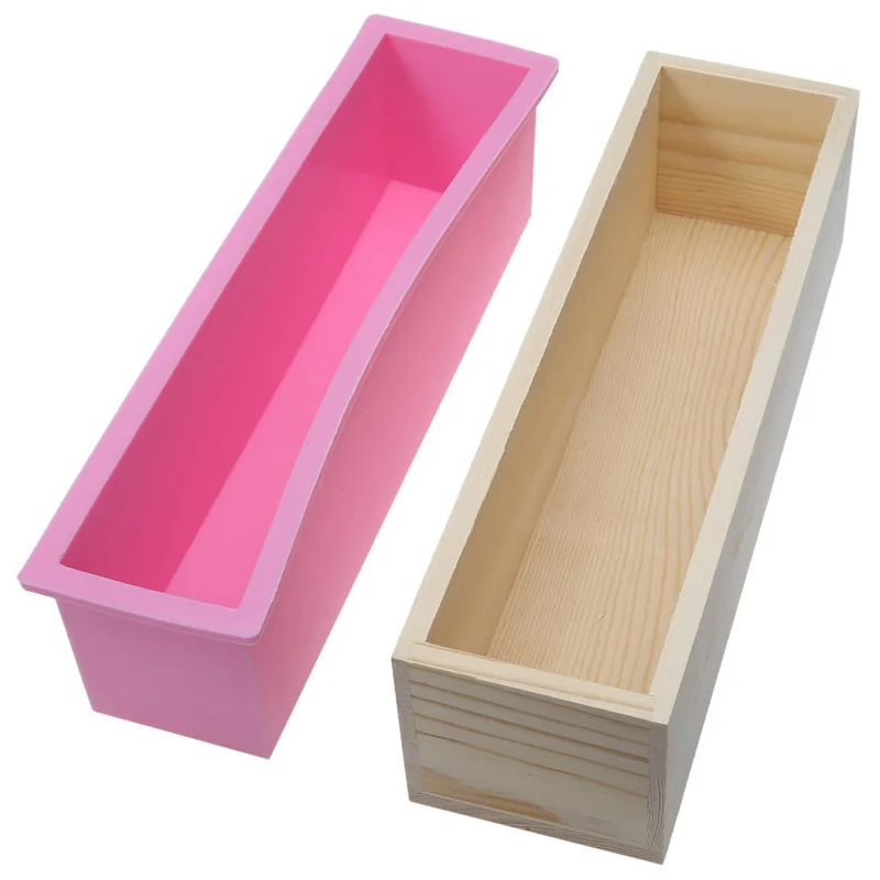 

Silicone Loaf Soap Mold Rectangular Flexible Mould with Wooden Box for DIY Natural Handmade Tool 1200ml Decorating Tools