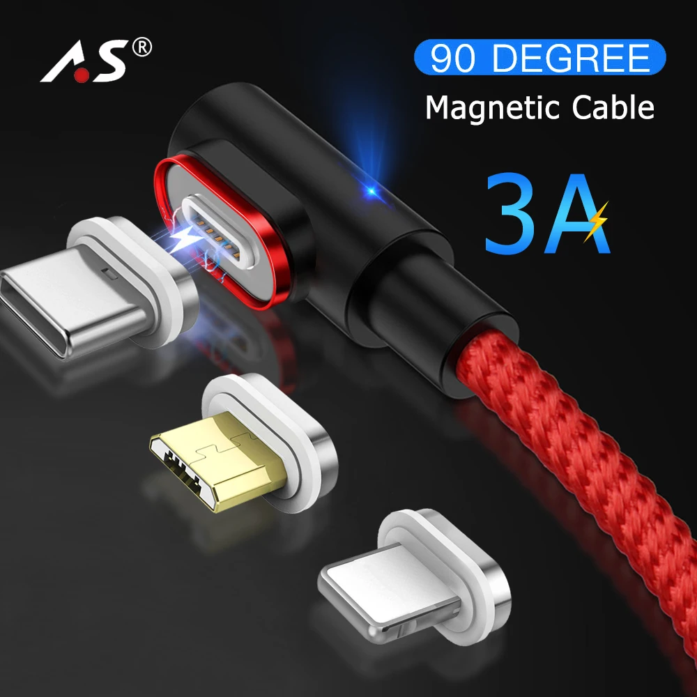 Магнитный кабель A.S 90 градусов USB C Micro usb type C Быстрая зарядка Micro usb type-C магнитное зарядное устройство для iPhone Xs MAX Xiaomi usb-c