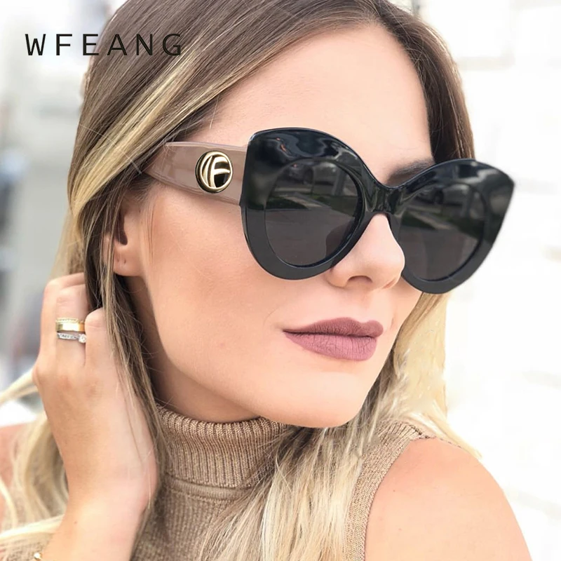 

WFEANG Contracted Style White Quality Cat eye Sunglasses Women Female UV Protection Eyewear Fashion Sun Glassees Women Vintage