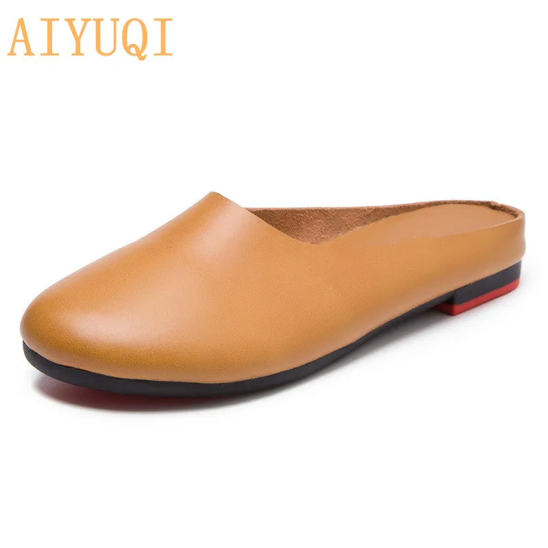 US $14.67 Aiyuqi Women Slippers 2020 Spring New Genuine Leather Women Shoes Big Size 41 42 43 Flat Casual Summer Half Slippers Women