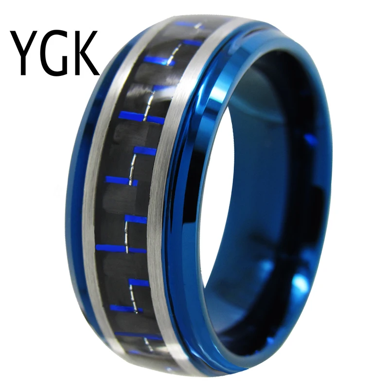 

YGK Wedding Jewelry Blue Dome With Blue Fiber Inlay New Tungsten Rings for Men's Bridegroom Wedding Engagement Anniversary Ring