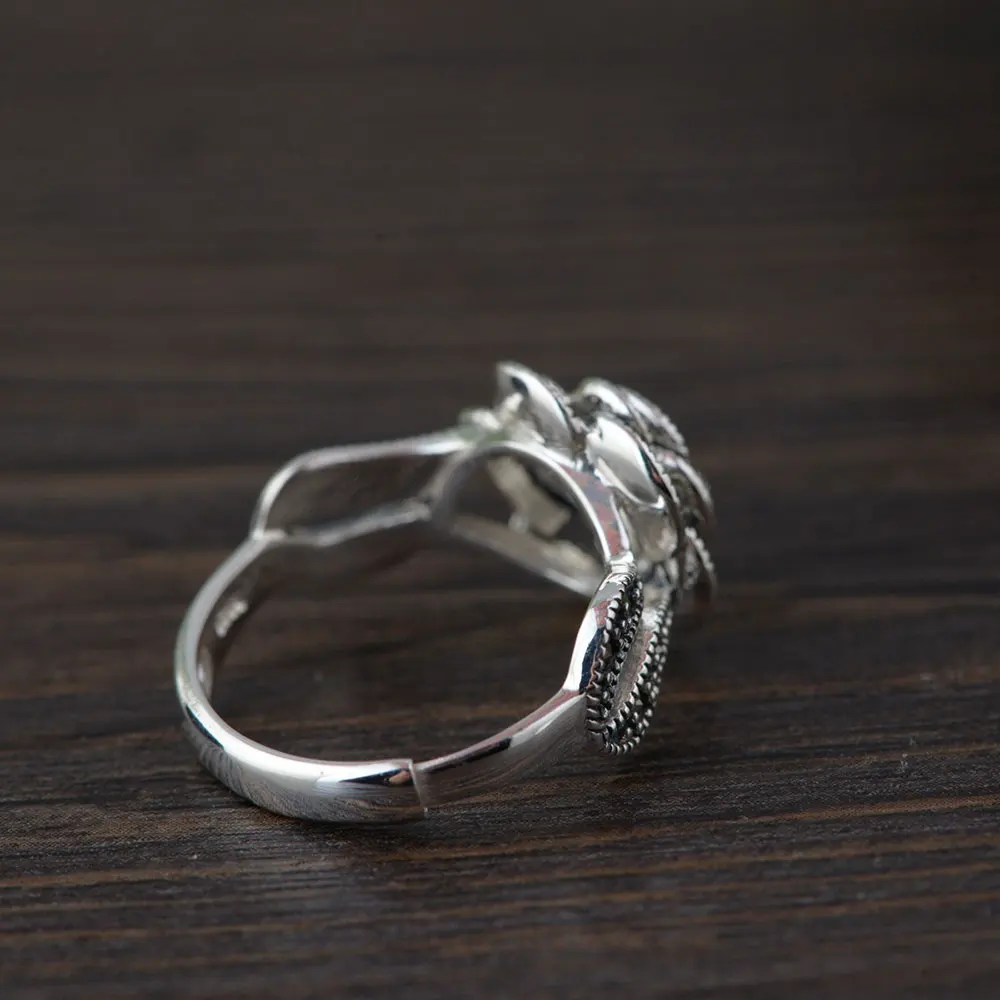 Женское кольцо из серебра 925 пробы с цветком розы|thai silver ring|rose flower ringrings for women |