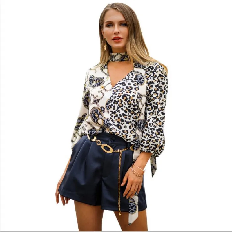 

Women Blouses New Nine points Sleevs Leopard Print Chiffon Blouse Shirt Fashion Elegant V-Neck Office Casual Tops Blouses