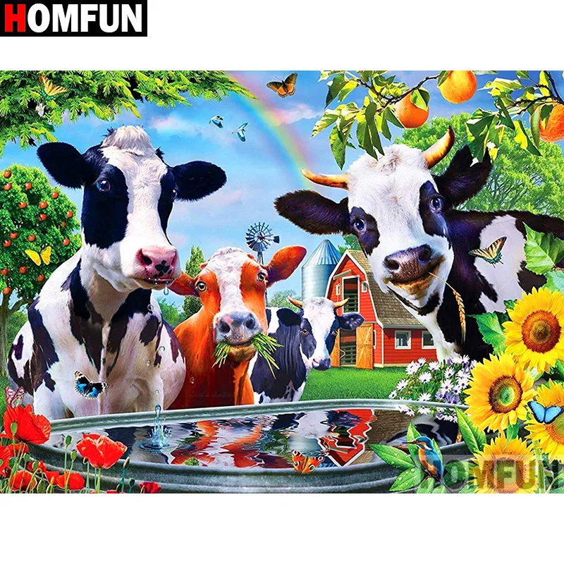 Алмазная 5d-картина HOMFUN коровья живопись вышивка крестиком полная выкладка