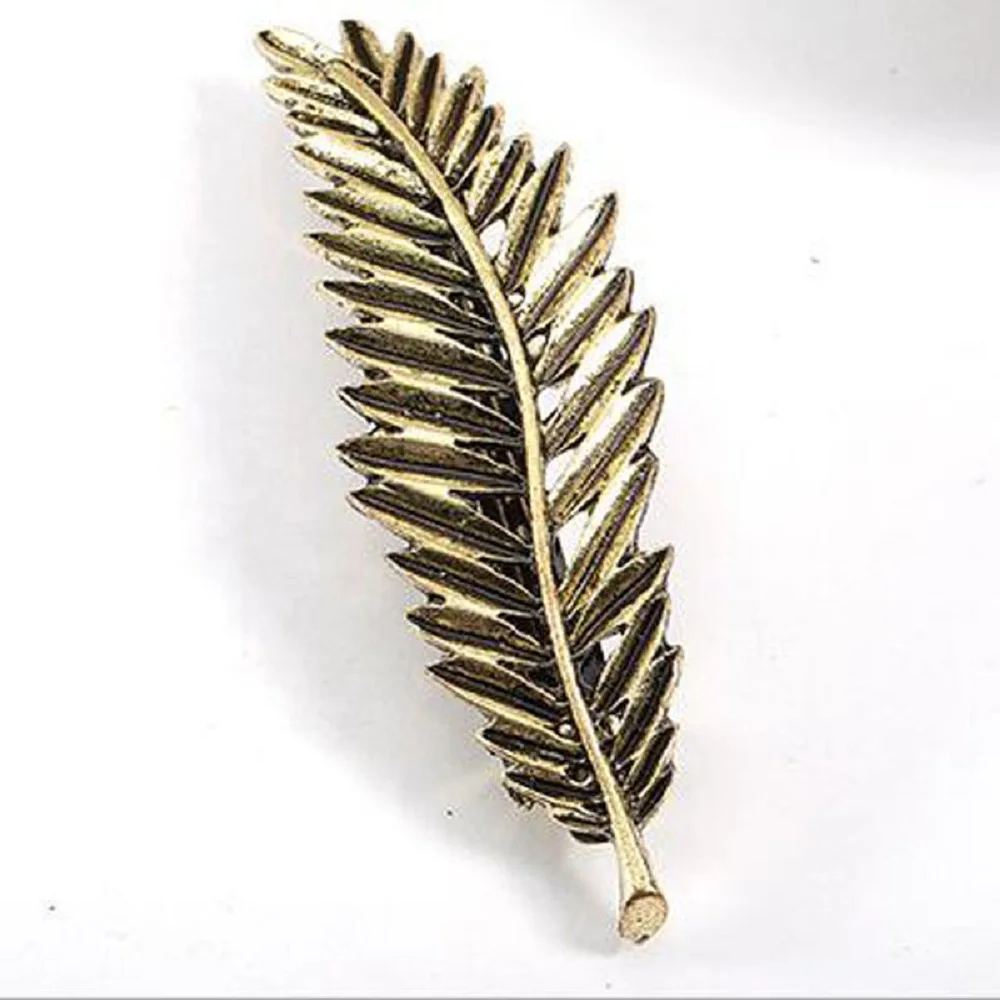 1 Pc Elegant Women Gold Silver Women Feather Leaf Leaves Barrette Hairpin Hair Clip Barrette Headwear Triangle Hair Accessories