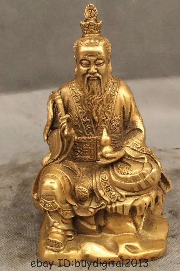 7" China Chinese Taoism Brass Sitting High Lord Laojun Taoist Buddha