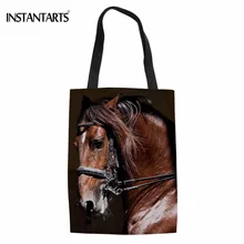 INSTANTARTS модные 3D Crazy Horse женские льняные хозяйственные сумки дружественная защита Эко сумки повседневные дамские шопперы Сумка-тоут