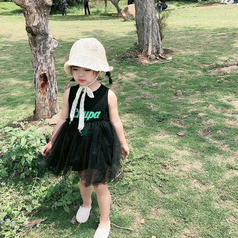 

new letter sleeveless gilr princess dress 2019 summer black color toddler infang kids baby dress with tutu children casual cloth