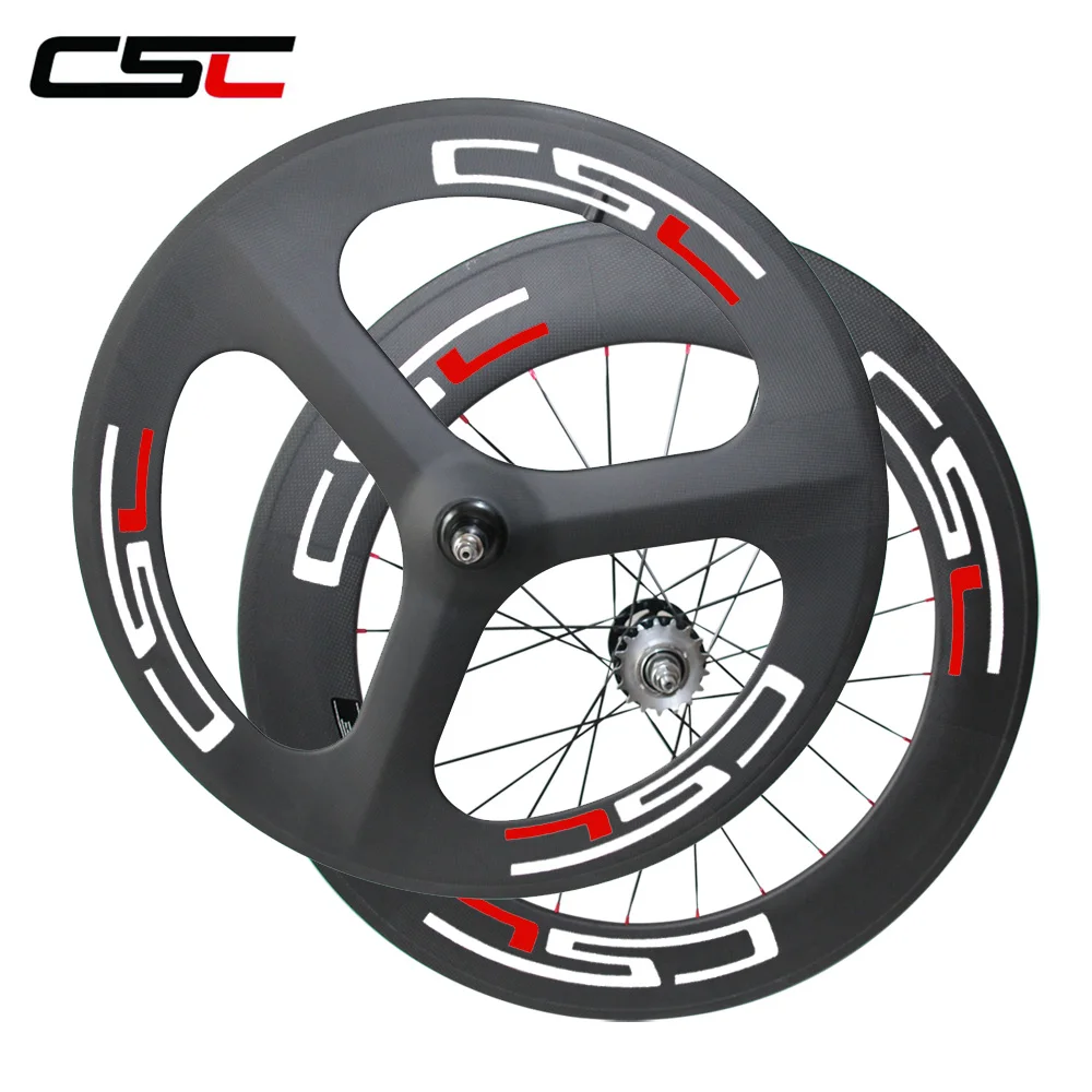 Excellent Carbon Tri spoke front  wheel three spoke and 88mm track Flip flop rear wheel  Clincher 1