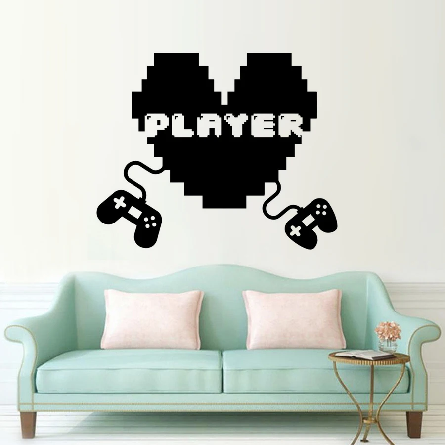 Gaming Joystick Wall Decal Gamer Player Vinyl Wall Sticker Two Games