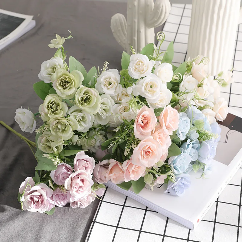 

28cm Roses Artificial Flowers 5Fork10Heads/Bouquet Artificial Roses Flowers For Home Party Wedding Decorations Fake Roses